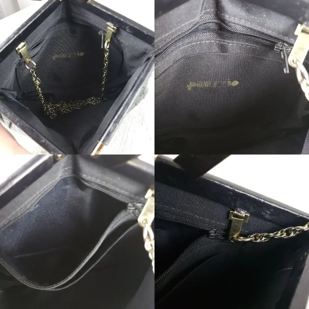 Palizzio Shiny Black Gold Chain Snakeskin Textured Shoulder Bag Women's Purse